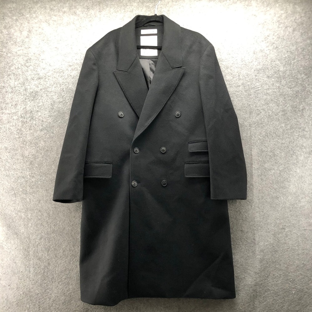 BESLOW Korean Fashion Wool Cashmere Oversized Double Breasted Coat Black Mens M